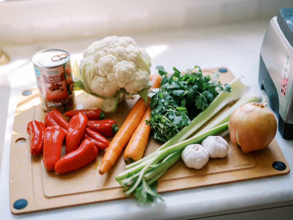 lots of veggies on a cutting board
