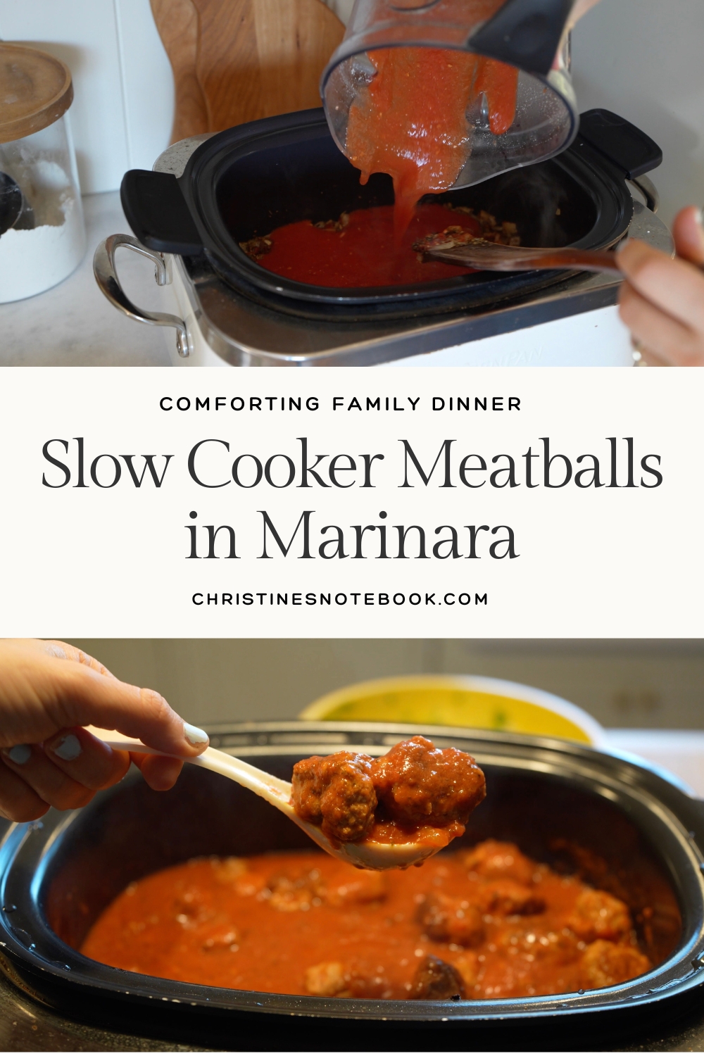 Slow cooker meatballs in marinara recipe with clean wholesome ingredients