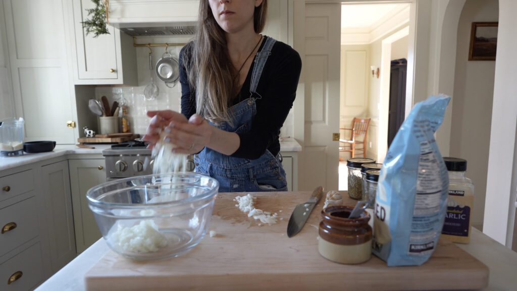 dicing onion for slow cooker meatballs