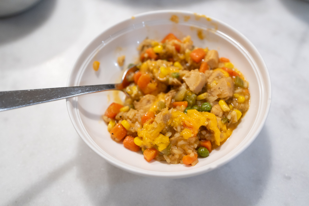 Chicken pot pie rice skillet meal