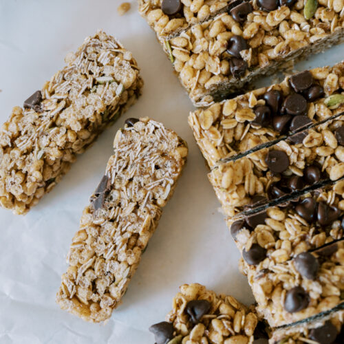 homemade granola bars laid out on a counter