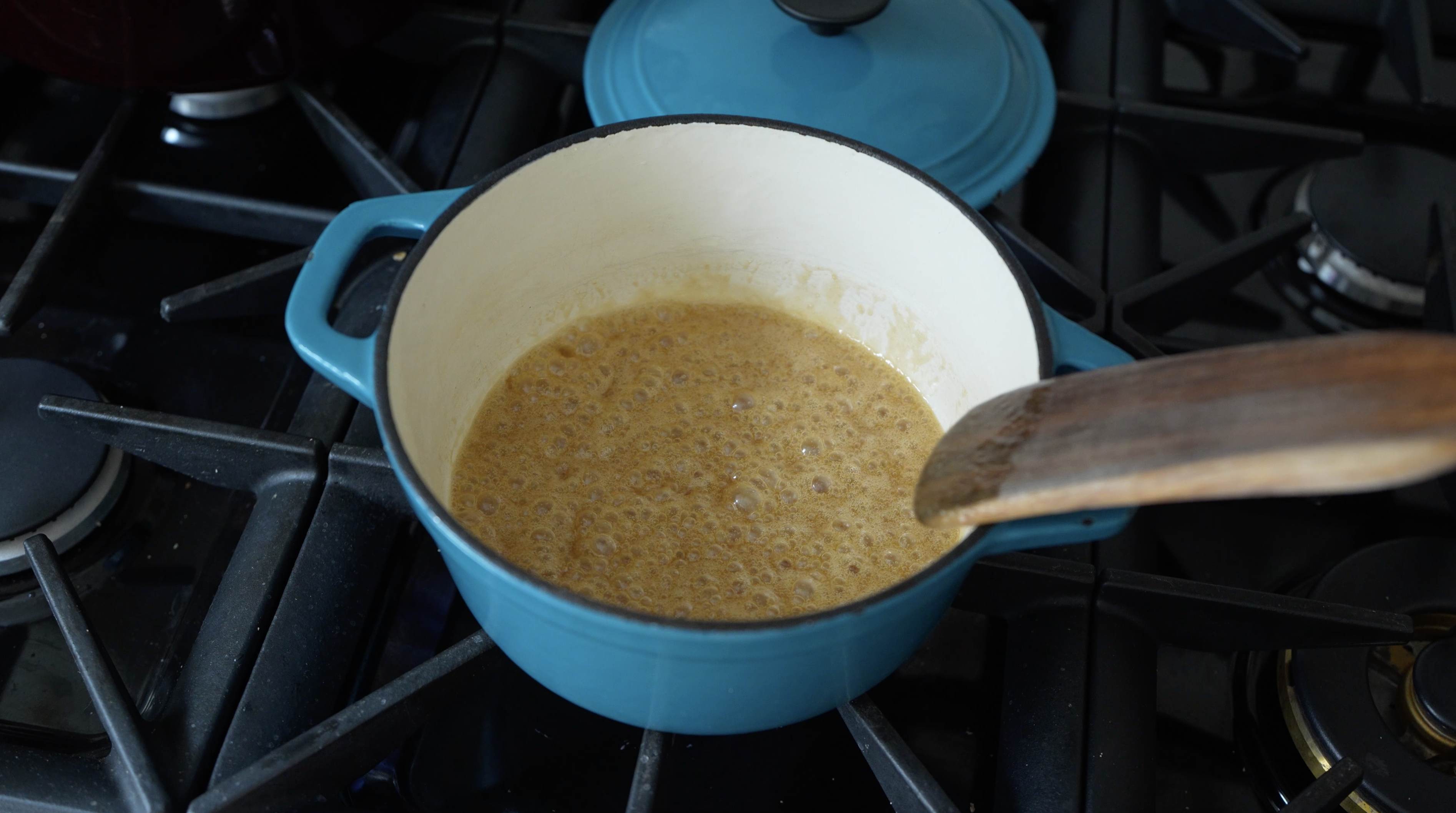 butter, honey, and brown sugar bubbling in a hot pan