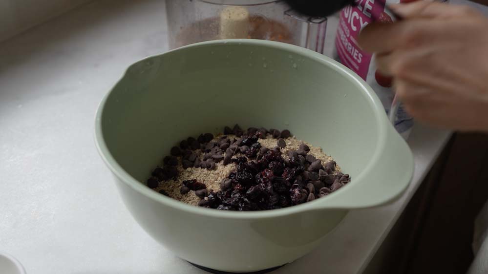 Dry ingredients for breakfast cookies in a mixing bowl