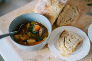 beef stew and homemade bread