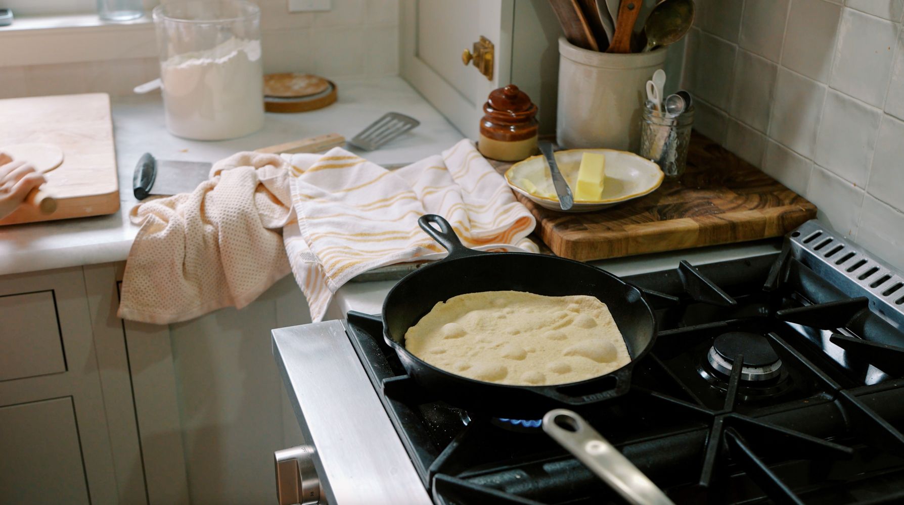 cooking homemade tortillas