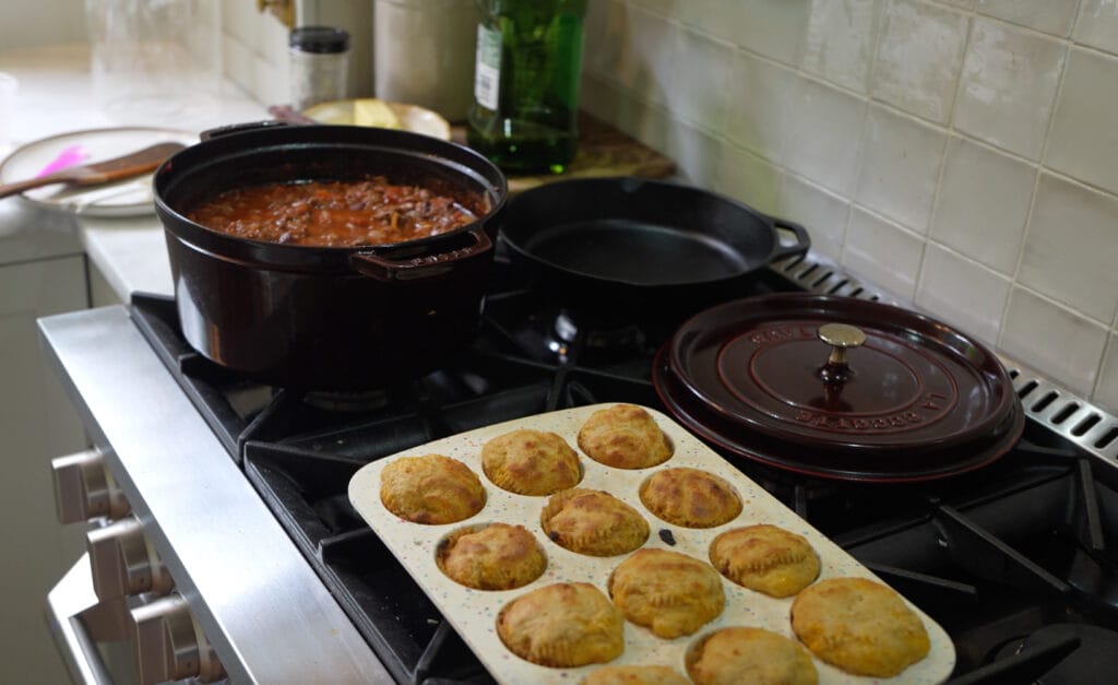cheesy cornbread muffins paired with hearty classic chili