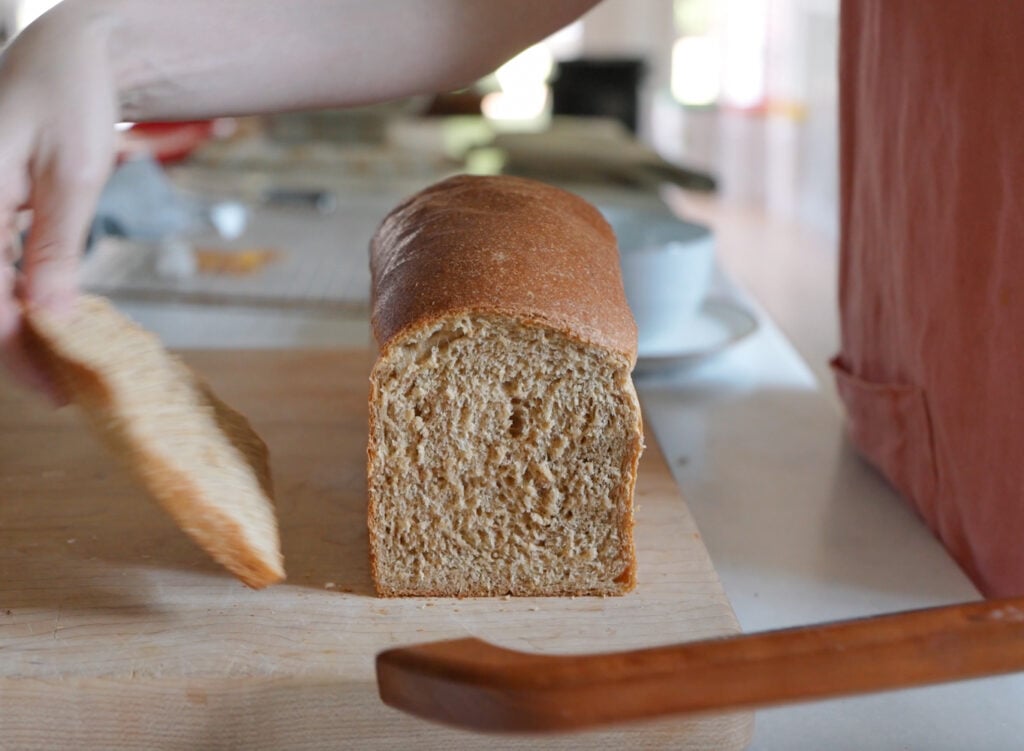 fluffy honey wheat bread with freshly milled grains