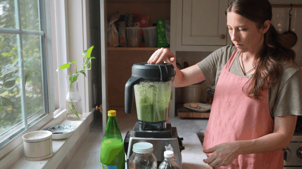 blending fruit snacks in a blender