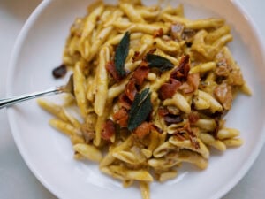 butternut squash carbonara with bacon and sage