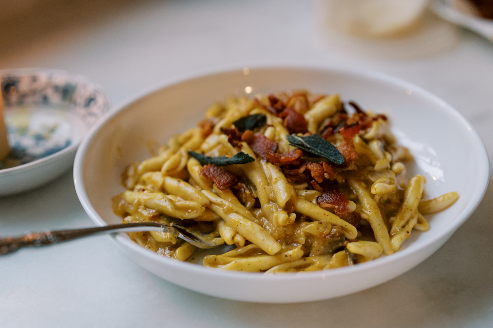 butternut squash carbonara with bacon and sage