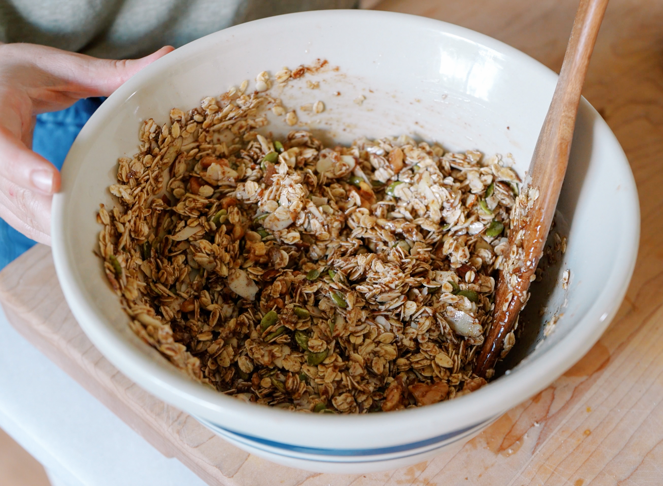 granola mixed up in a bowl