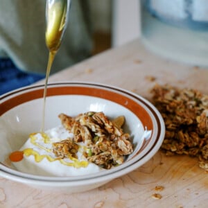 homemade granola on a bowl of yogurt