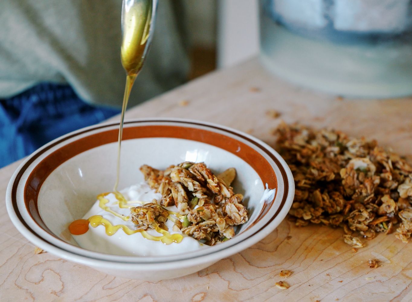 homemade granola on a bowl of yogurt