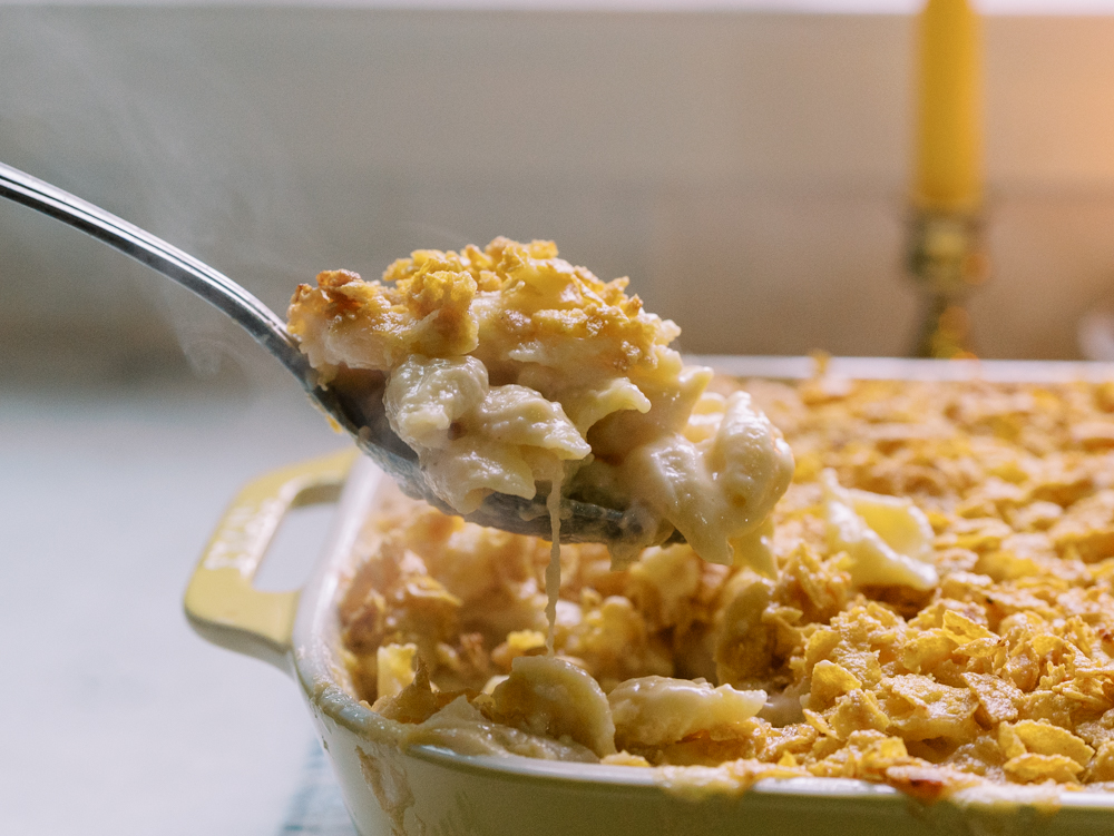 The Ultimate Baked Mac and Cheese with Crispy Cornflake Topping