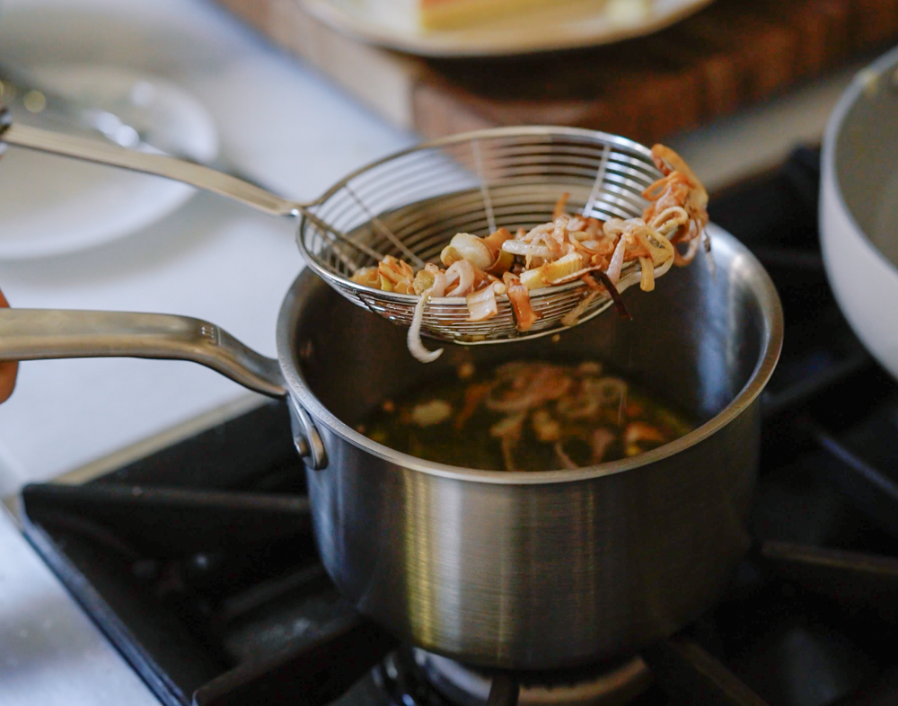 frying leeks and shallots