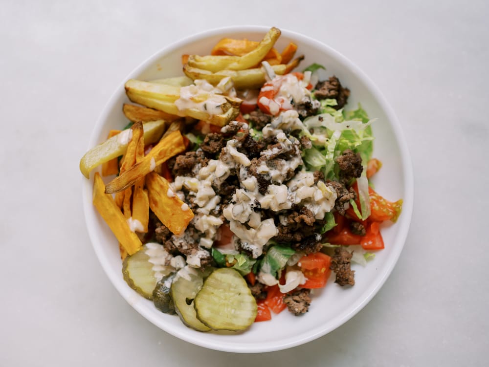 Crispy Beef Burger Bowls with Special Sauce