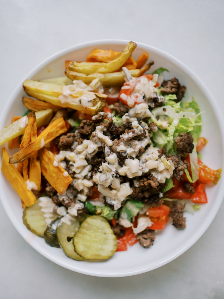 Crispy Beef Burger Bowls with Special Sauce