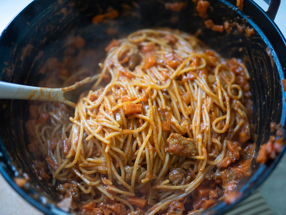 sunday spaghetti with italian sausage 