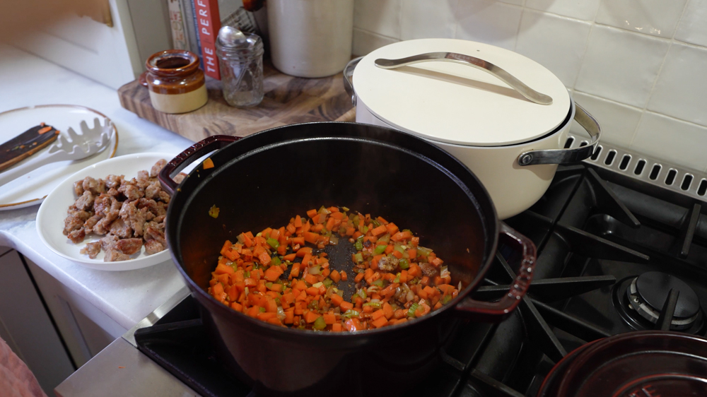 veggies in a staub pot