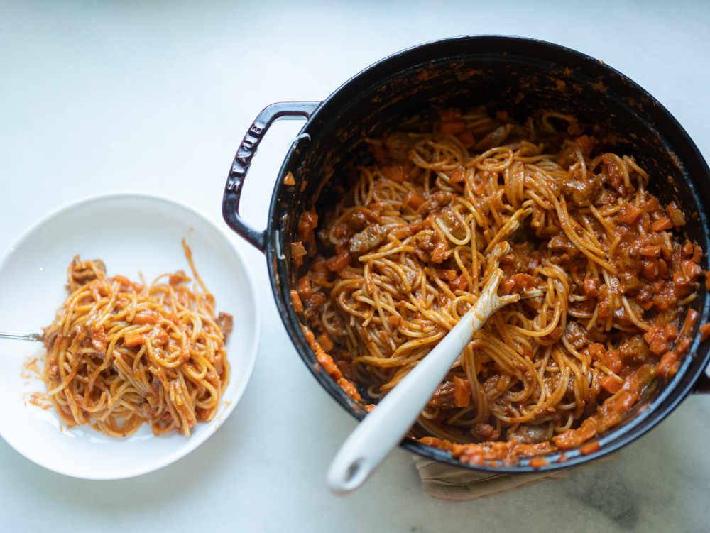 sunday spaghetti with italian sausage