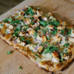 bbq chicken pizza with jalapeno ranch drizzle sourdough