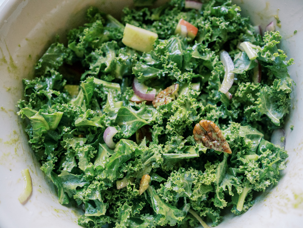 large kale salad with herb garden dressing