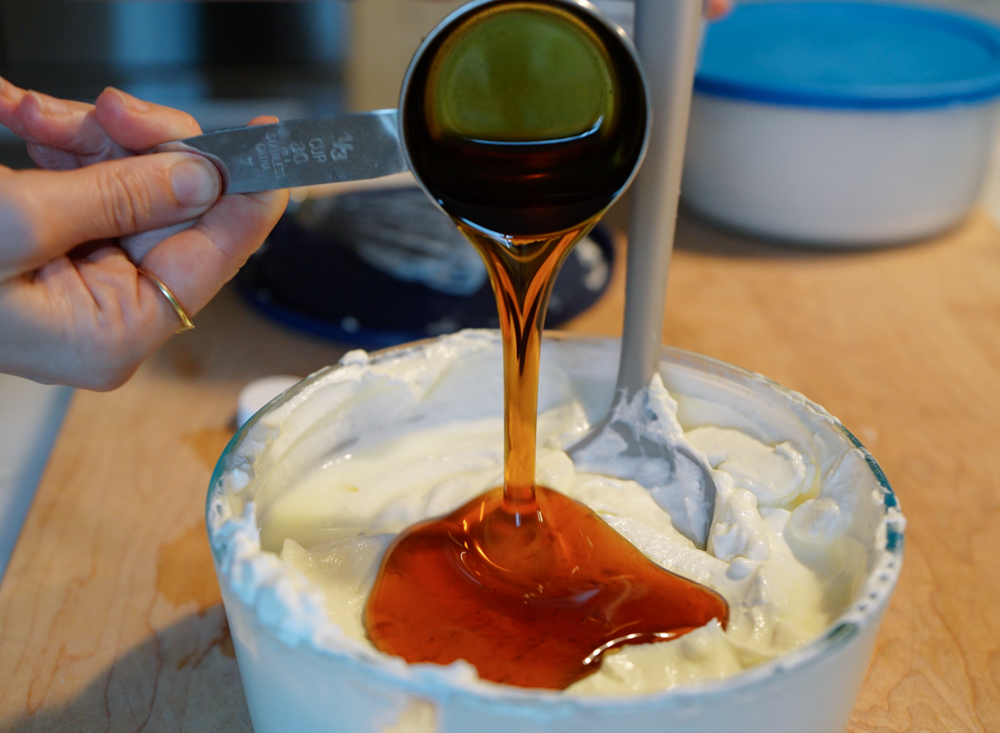 flavoring homemade yogurt with maple syrup