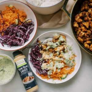 Skillet Chicken Bowls with Basil Cream Sauce
