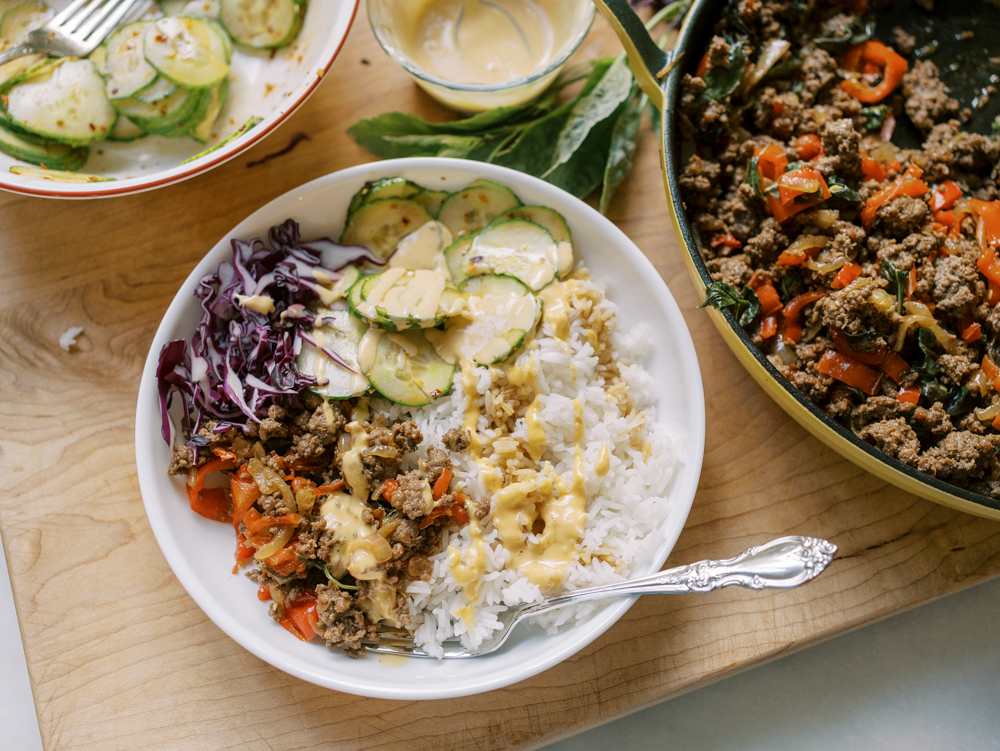 Basil Beef Rice Bowls