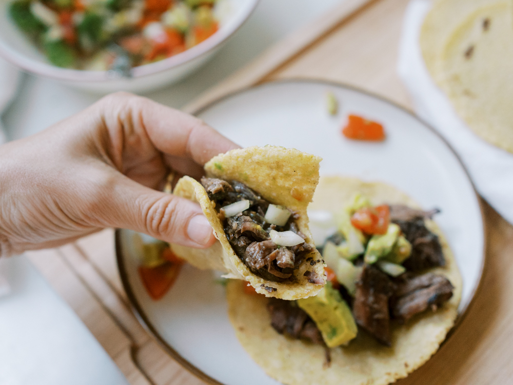 Easy Slow Cooker Beef Carnitas and Tortillas