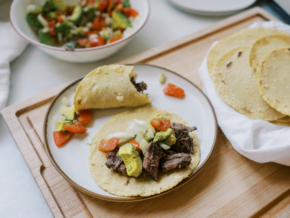 Easy Slow Cooker Beef Carnitas and Tortillas