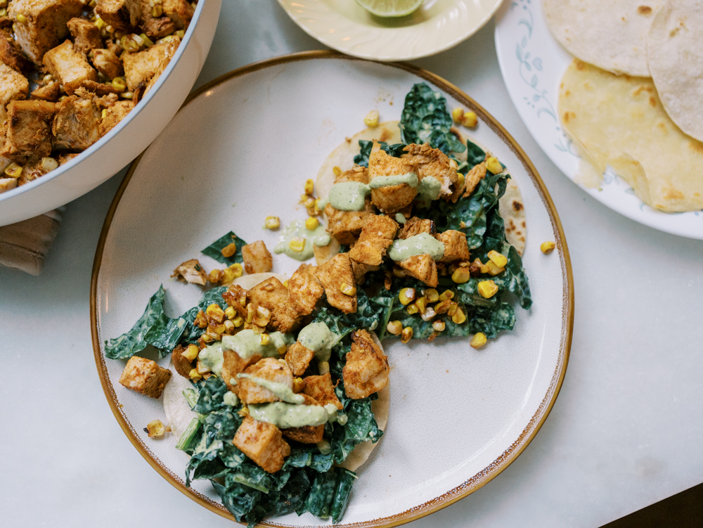 Skillet Chili Lime Chicken Tacos with Kale Slaw