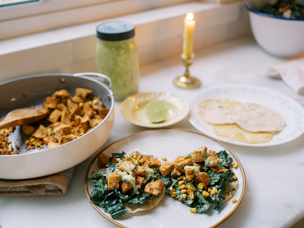 Skillet Chili Lime Chicken Tacos with Kale Slaw