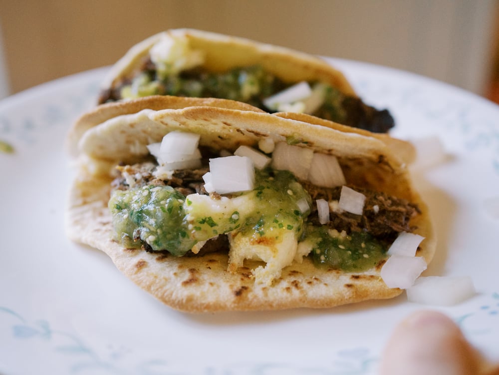Slow Cooker Barbacoa Tacos with Salsa Verde