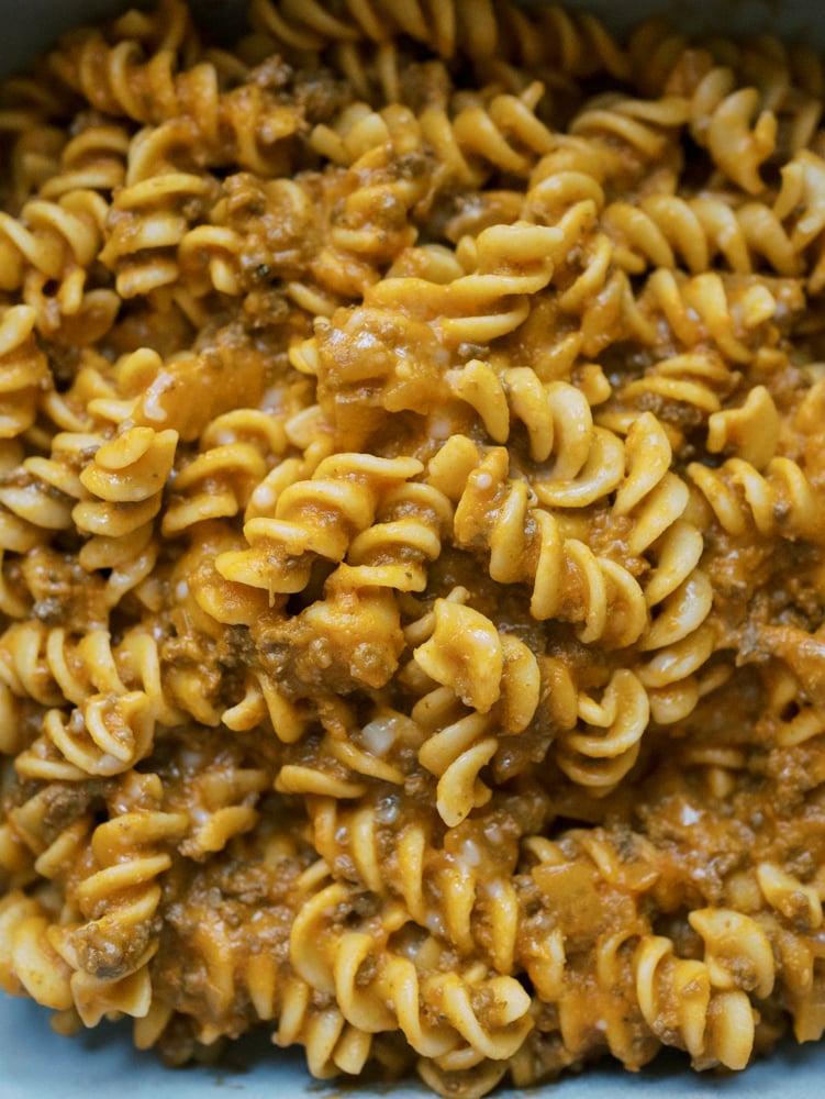 Rotini alla Vodka with Butternut Squash and Ground Beef