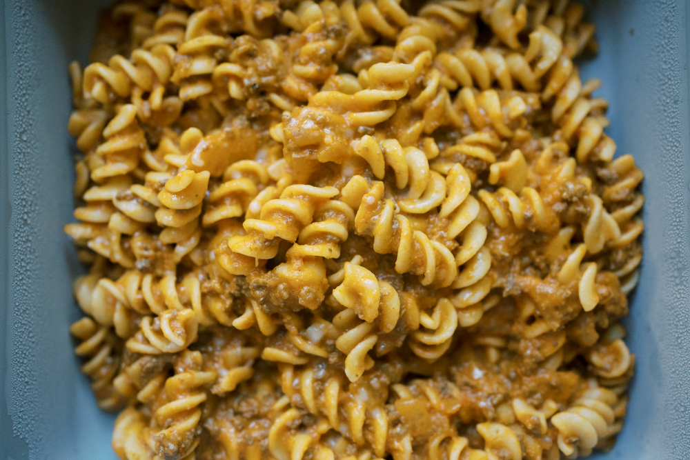 Rotini alla Vodka with Butternut Squash and Ground Beef