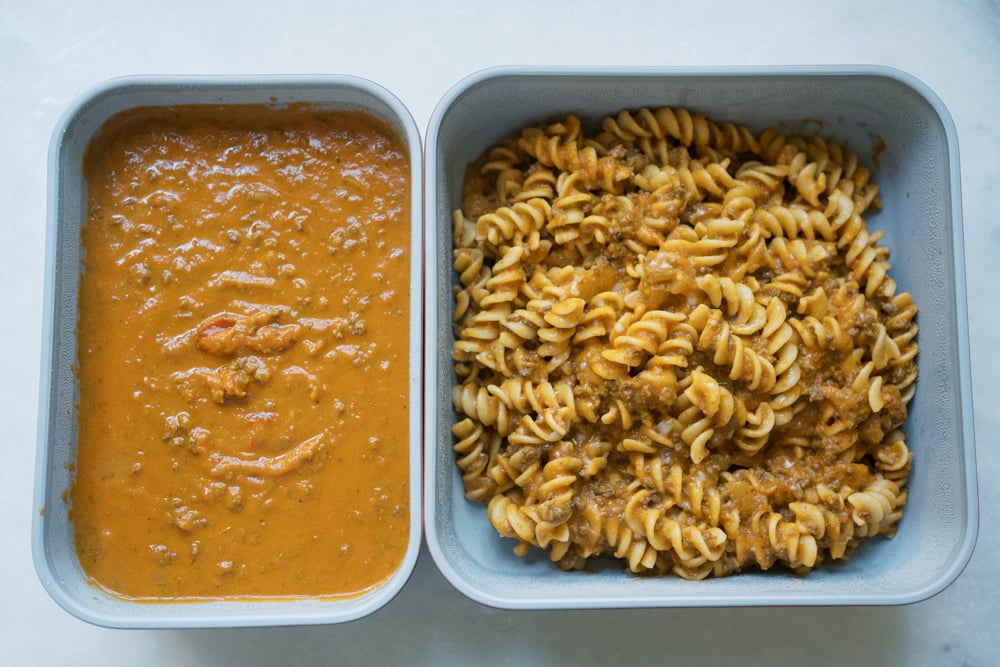 Rotini alla Vodka with Butternut Squash and Ground Beef