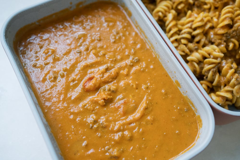 Rotini alla Vodka with Butternut Squash and Ground Beef