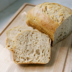 sourdough bread in a loaf pan