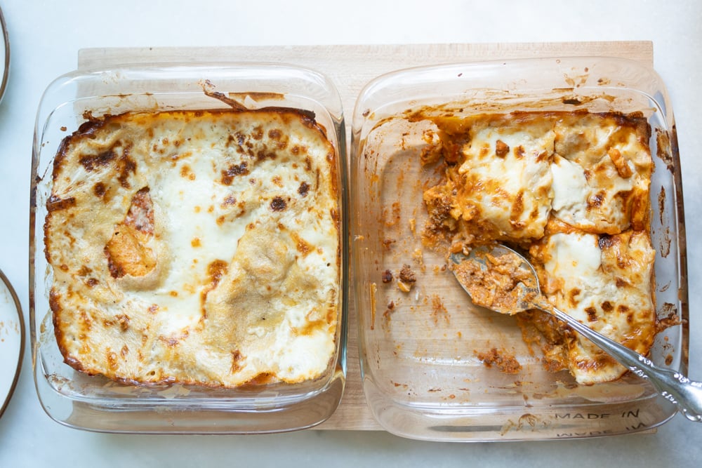 two homemade lasagnas with butternut squash