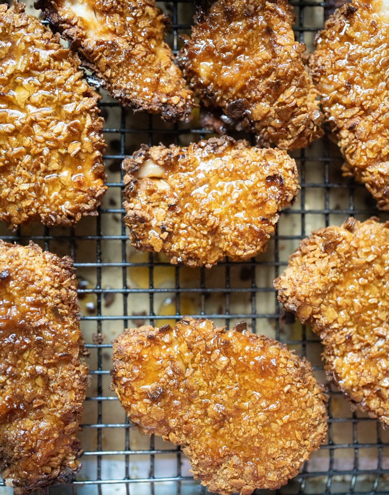 Cornflake Crusted Chicken Tenders with Honey Vinegar Glaze